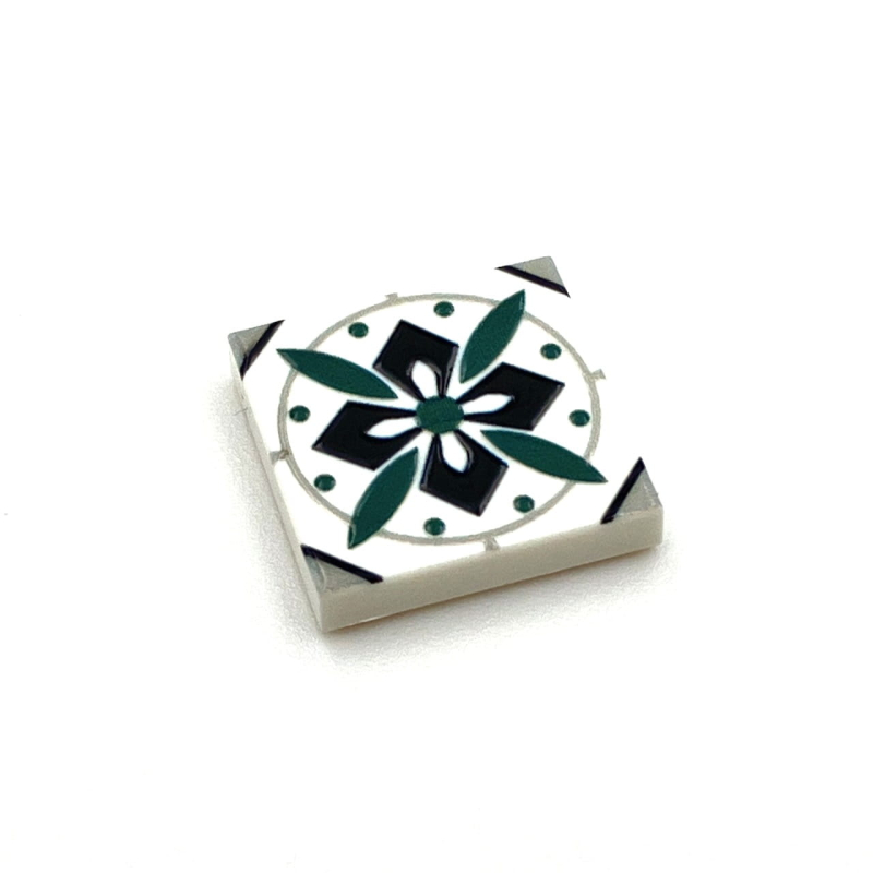 Tile Portugees 2x2 Type 1 Medium Dark Green on White