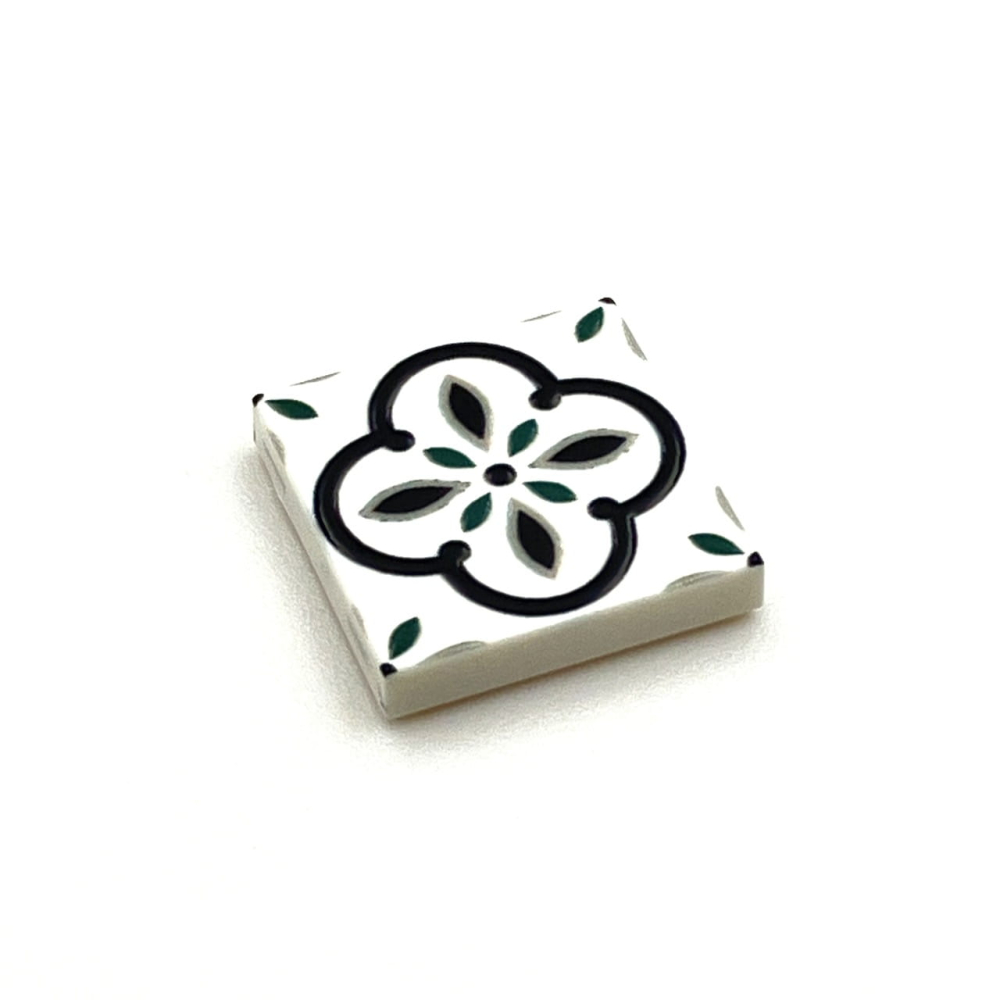 Tile Portugees 2x2 Type 3 Medium Dark Green on White