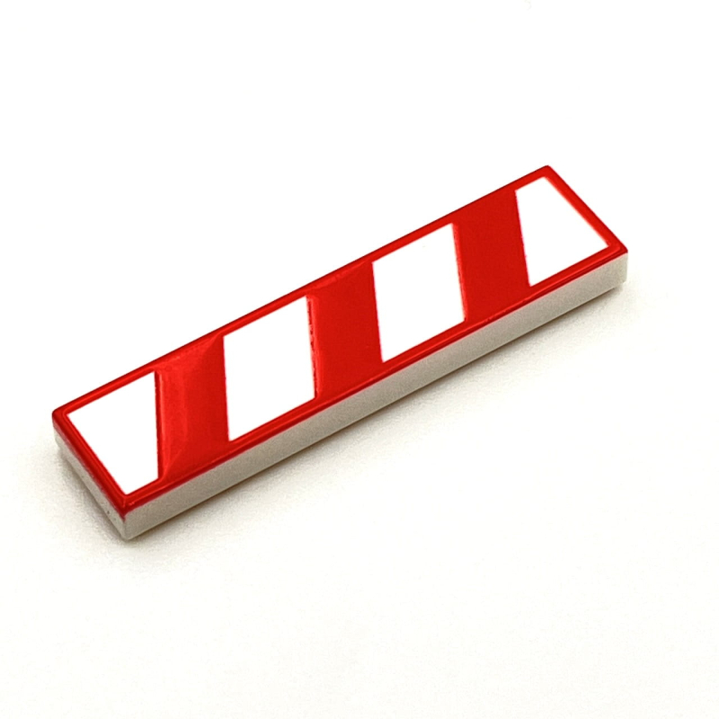 Tile Afstandsbaken Spoorwegovergang 1x4 Red on White 3 Streep Links