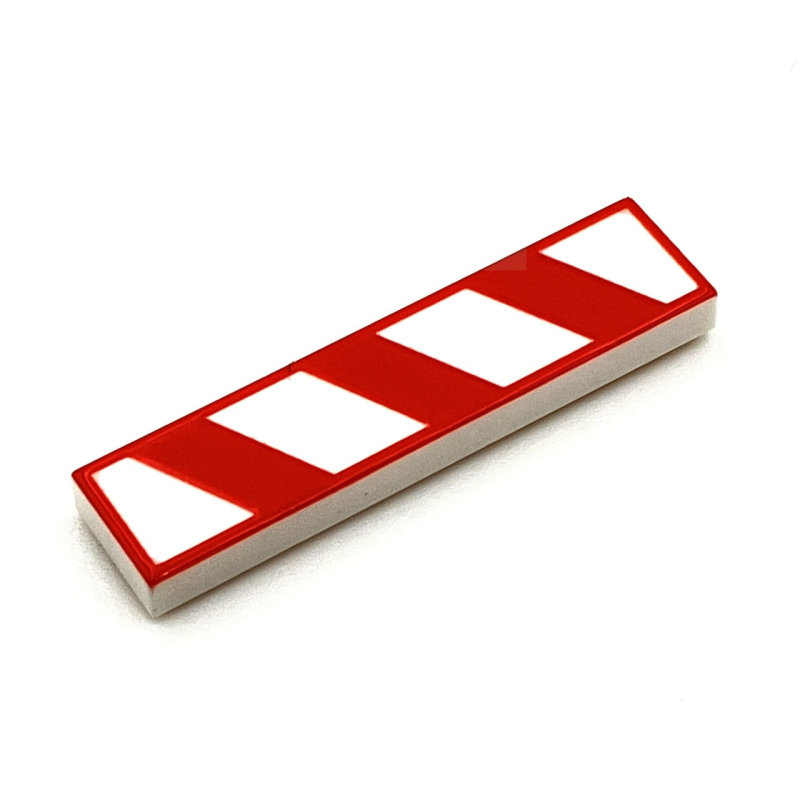 Tile Afstandsbaken Spoorwegovergang 1x4 Red on White 3 Streep Rechts