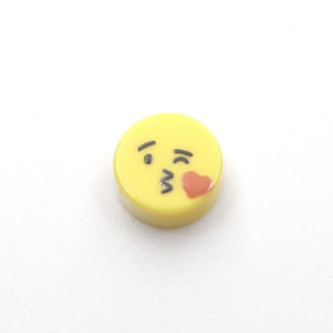 Tile - Emoji - 1x1 Round - Black on Yellow - 03 - Face with blowing kiss
